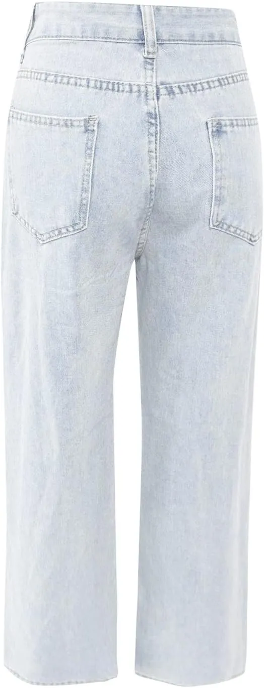 Vintage Baggy Barrel Jeans Mid Rise Wide Leg Boyfriend Jeans for Women Loose Fit Cuffed Cropped Denim Pants Trousers