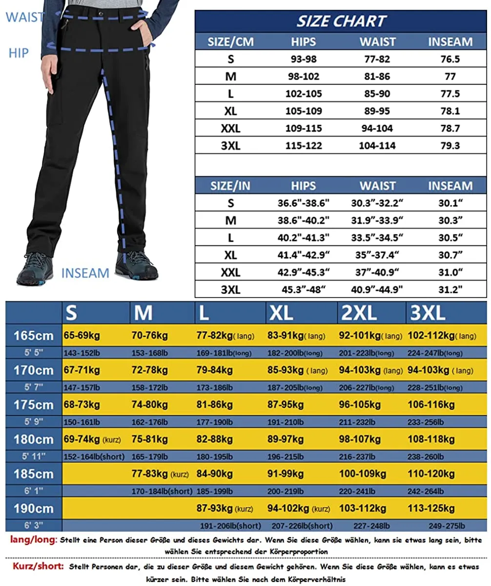 Vzteek Herren Wanderhose Thermo Softshellhose Wasserdicht Outdoorhose Winter Warm gefüttert Trekkinghose Winddichte Skihose 4wegestretch Schneehose, Fahrrad,Skifahren, Hundesport