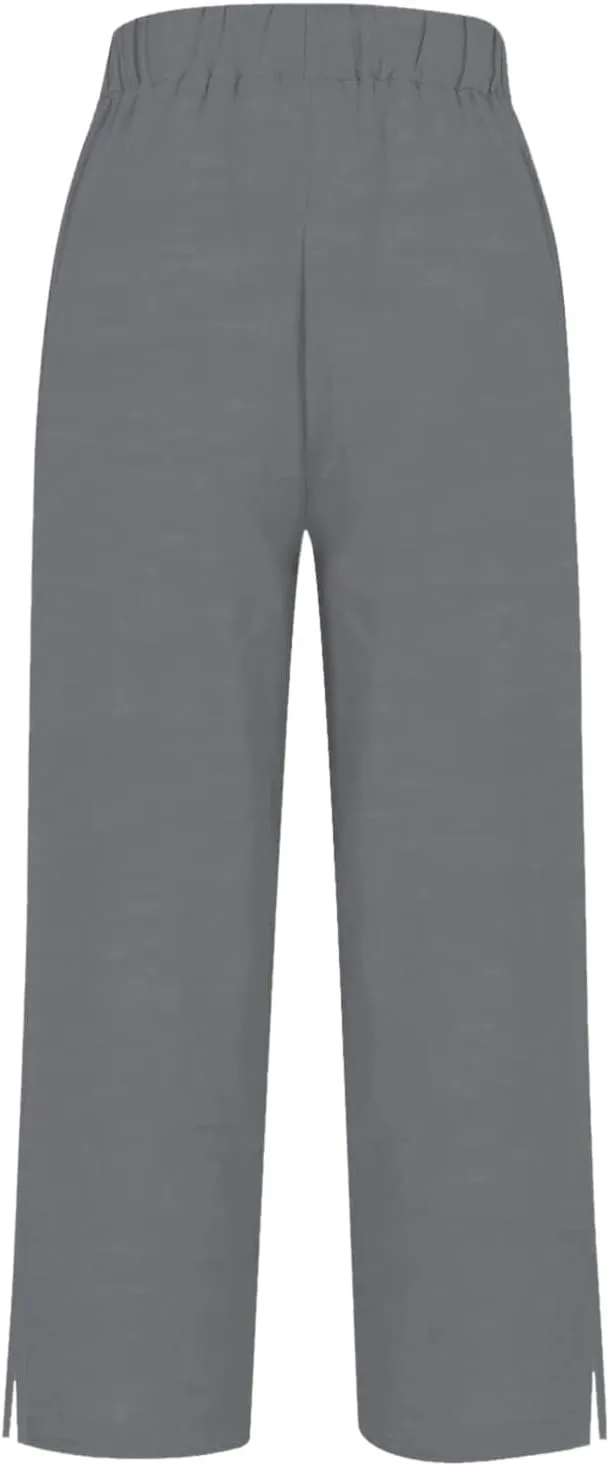 White Linen Pants Women Elastic Pants Long Drawstring Linen Women Waist Cotton Casual Slit Trouser Legs Pants