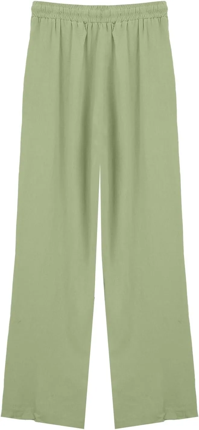 Wide Leg Linen Pants Women Palazzo Trousers Summer Casual Vacation Trousers Lounge Pant with Pockets