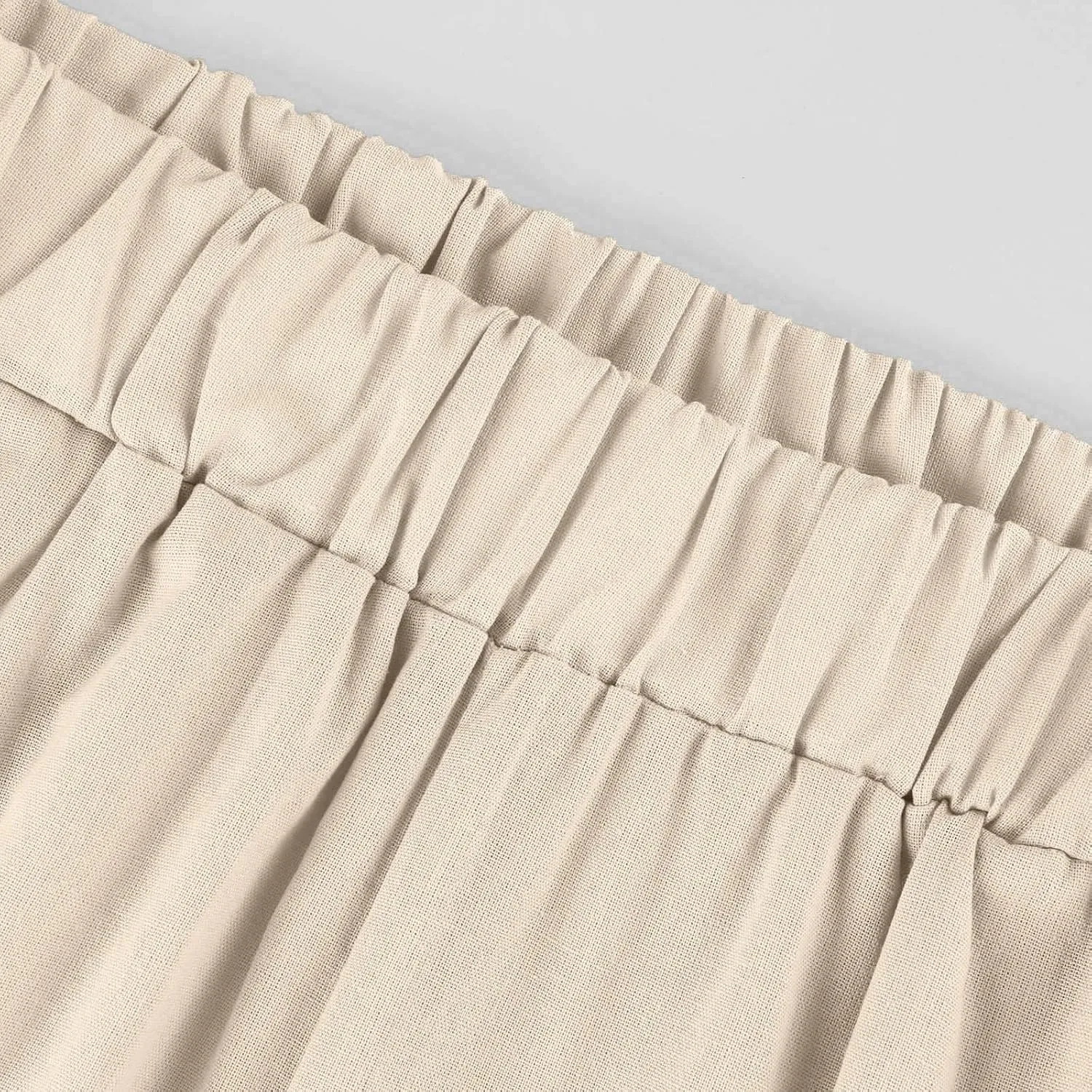 Wide Leg Pants Woman Casual Linen Elastic Waisted Pants Straight Loose Comfy Trousers Solid Sweatpants with Pocket
