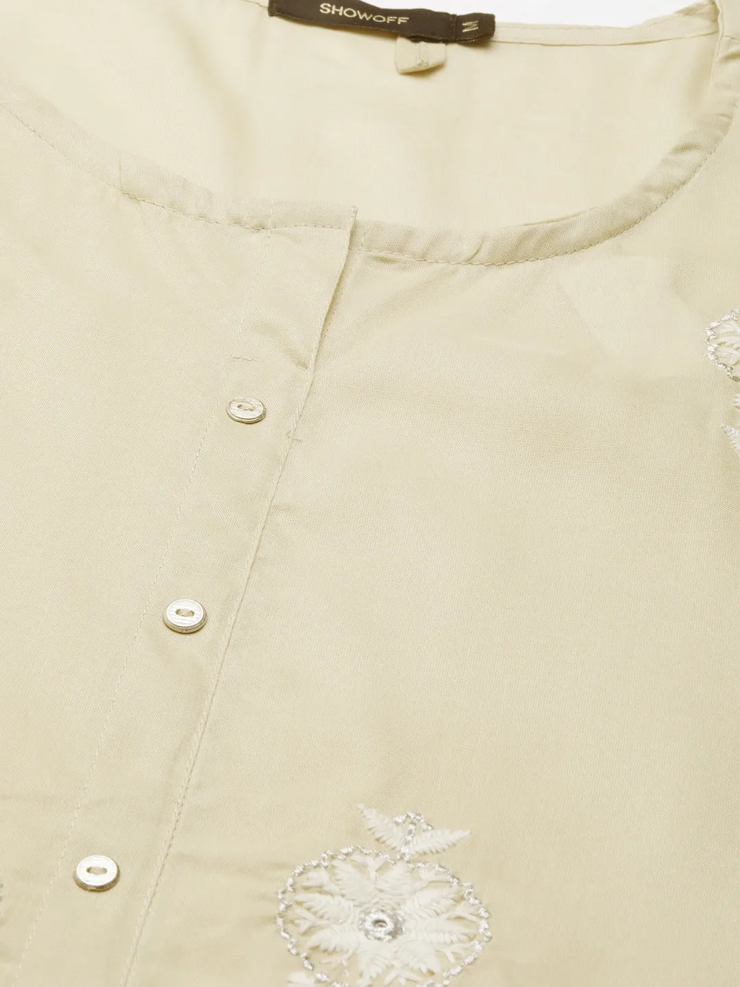 Women Beige Floral Embroidered Sequinned A-Line Kurta