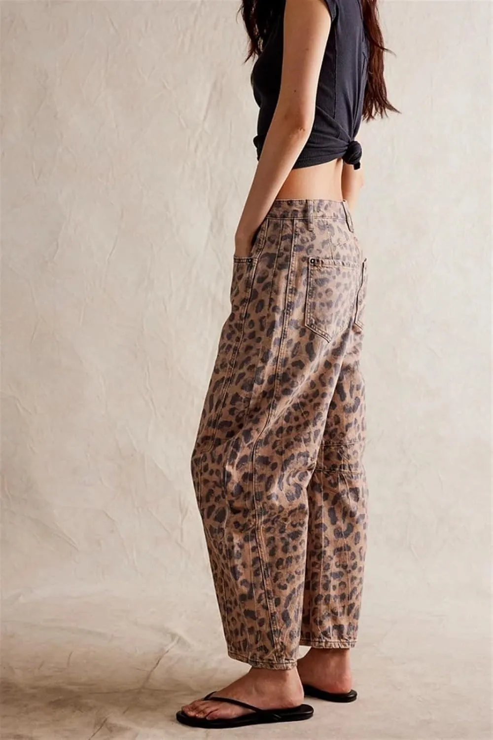 Women Casual Wide Leg Baggy Denim Pants Mid Waist Boyfriend Loose Jeans Barrel Jeans Women with Pockets