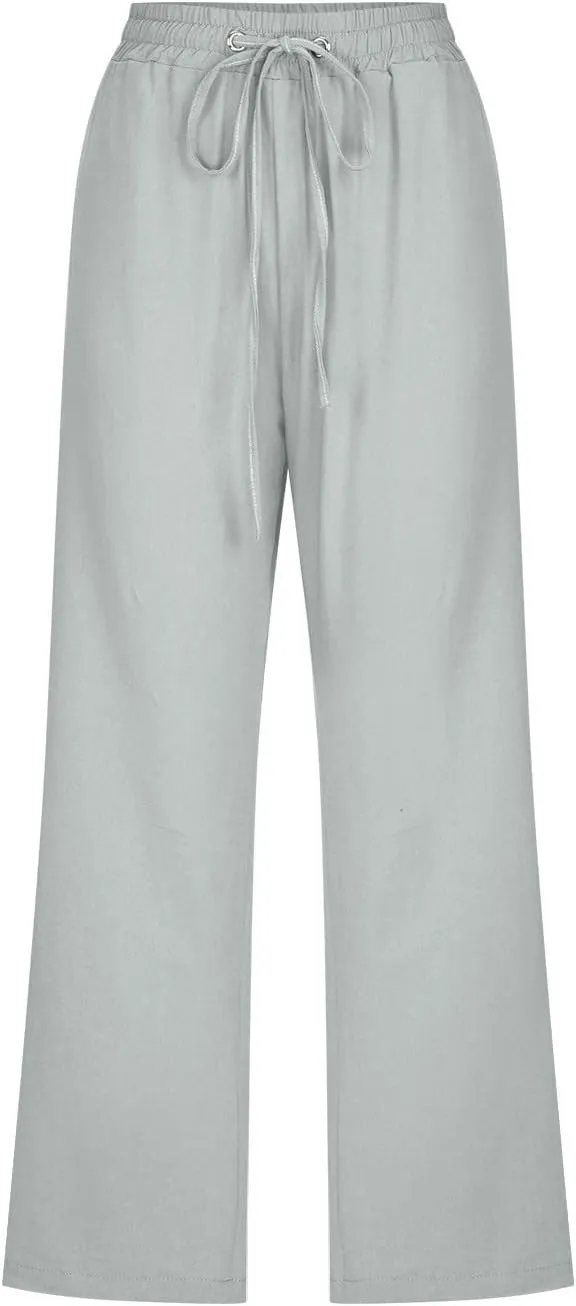 Women Dressy Casual Capri Pants for Women 2025 Summer Linen Pant Wide Leg Casual Cropped Trousers with Pockets