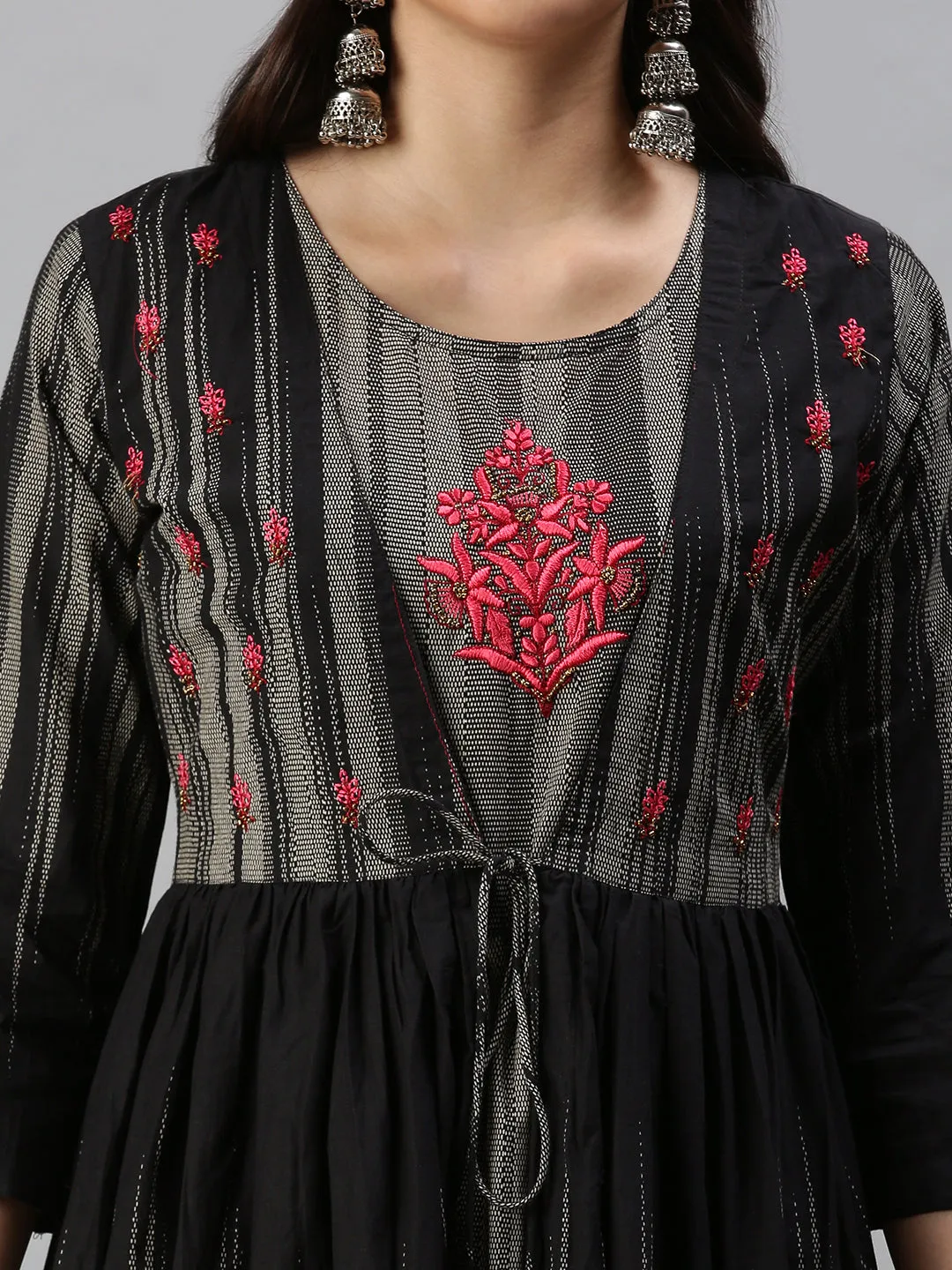 Women Grey Ethnic Motifs Embroidered Anarkali Kurta