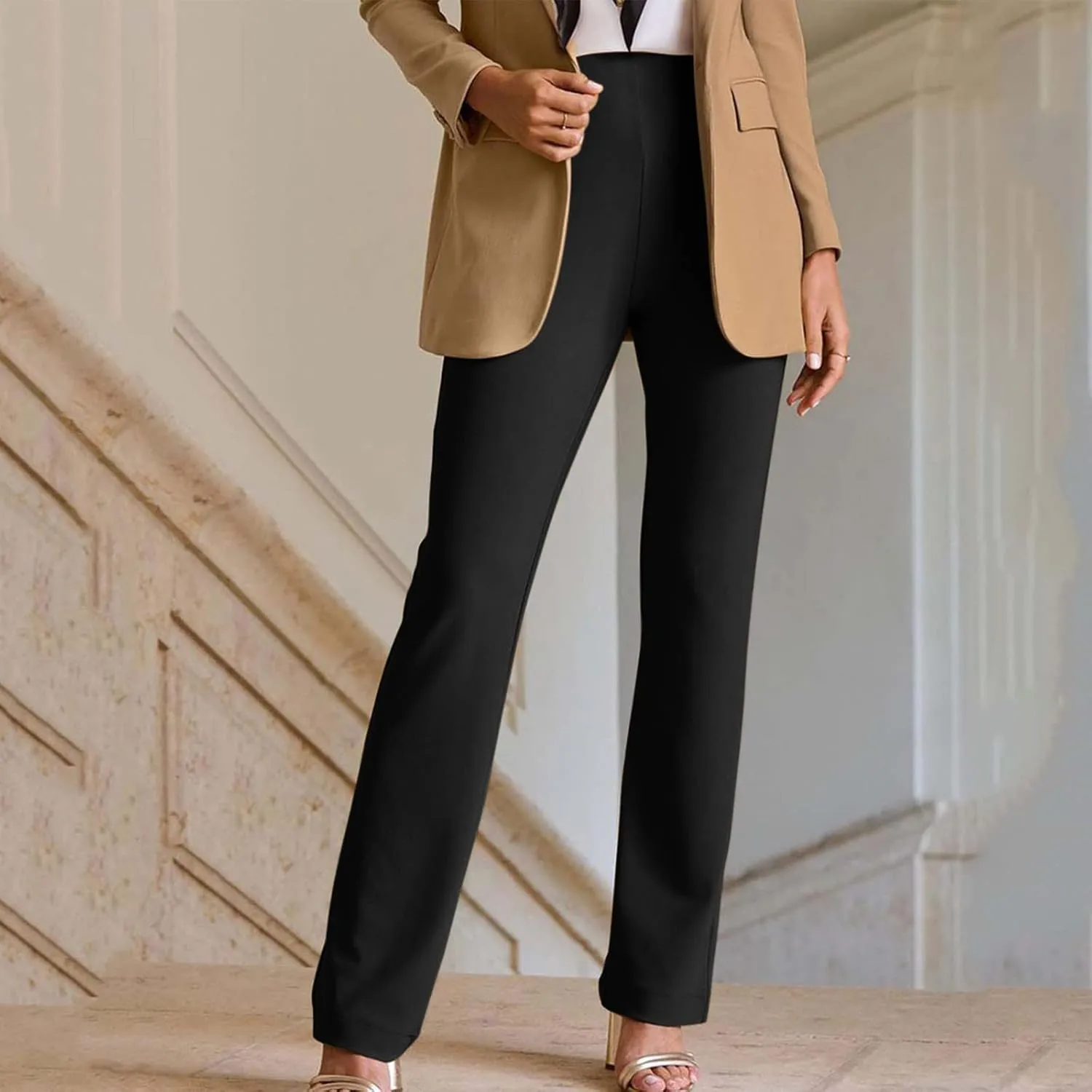 Women High Waist Pull-On Dress Pants Tummy Control Yoga Legging Trousers Business Casual Office Suit Pants for Work