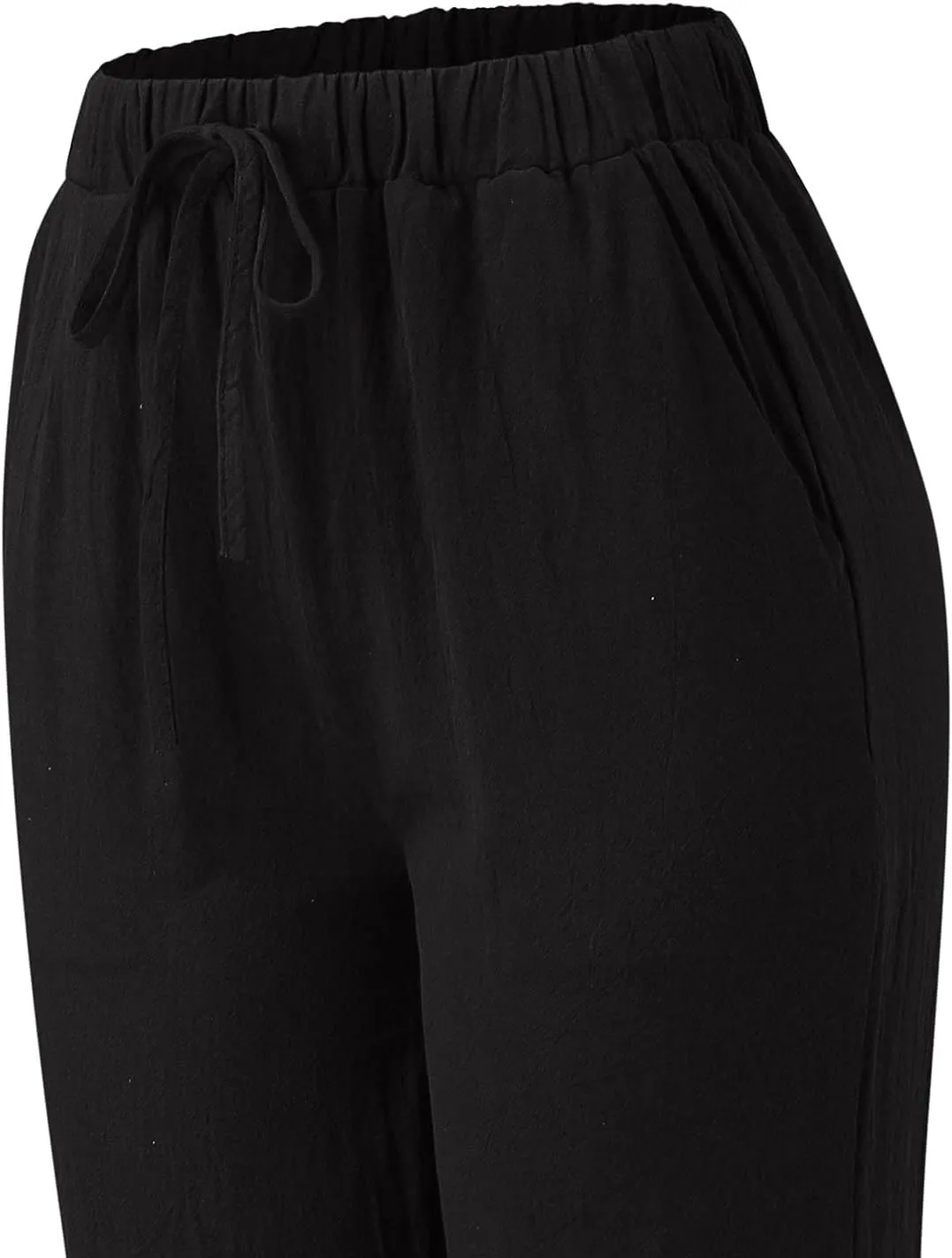 Women Linen Cotton Summer Pants Casual Baagy Palazzo Trousers Drawstring Elastic Waist Straight Wide Leg Pants with Pockets