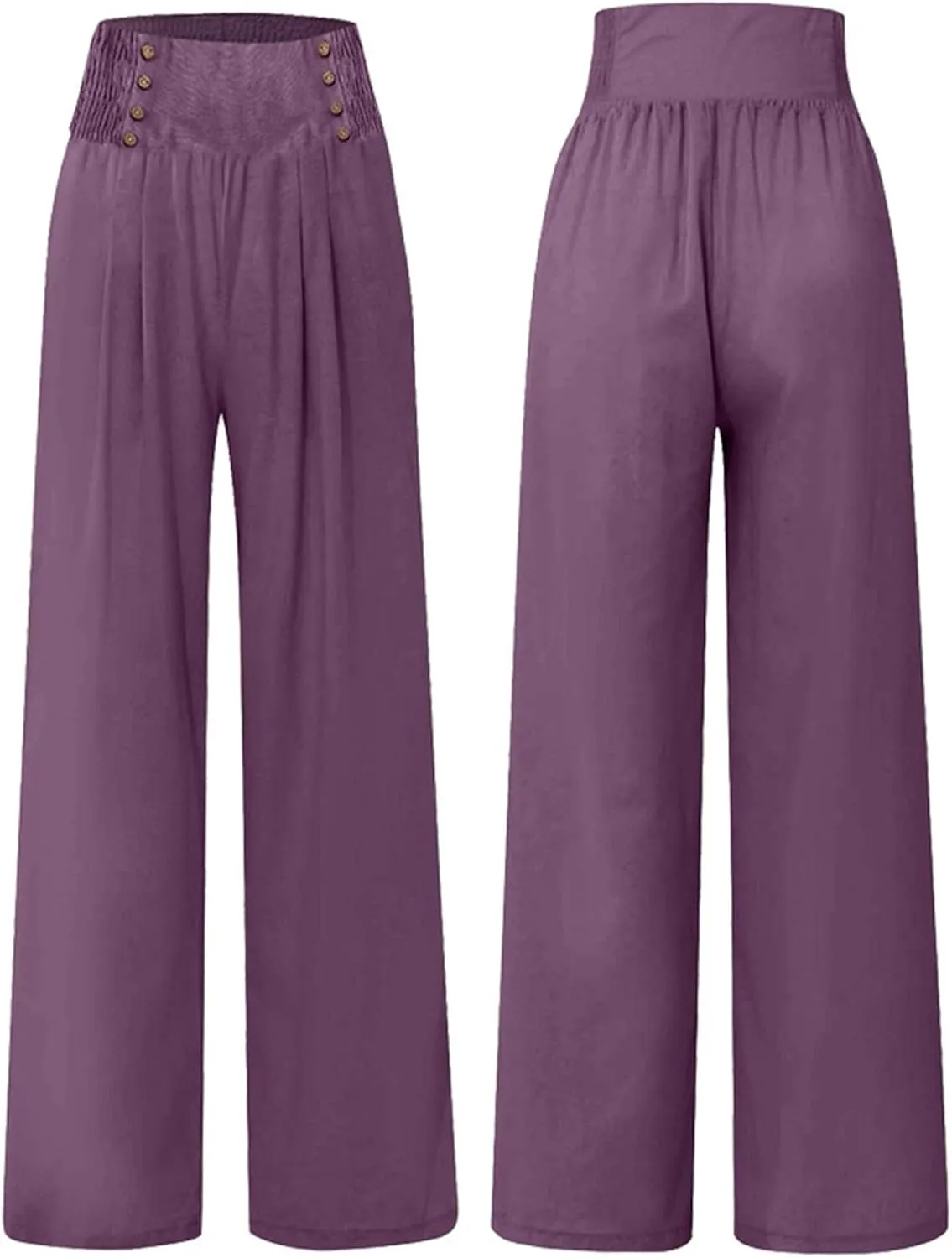 Women Linen Palazzo Pants Summer High Waist Wide Leg Flowy Smocked Pants Beach Vacation Clothes Casual Lounge Outfits