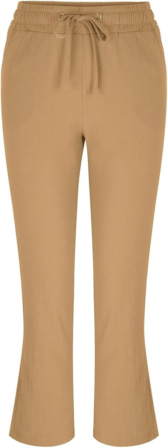 Women Linen Pants Drawstring High Waisted Lounge Pants Summer Travel Beach Trousers with Pockets 2025