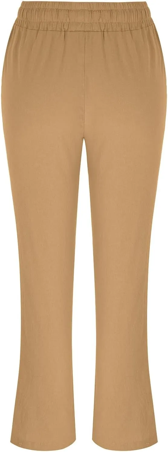 Women Linen Pants Drawstring High Waisted Lounge Pants Summer Travel Beach Trousers with Pockets 2025