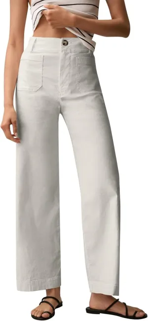 Women Stretch Twill Cropped Pants Wide Leg Jeans with Patch Pocket Straight Leg Chino Pants Casual Ankle Jeans