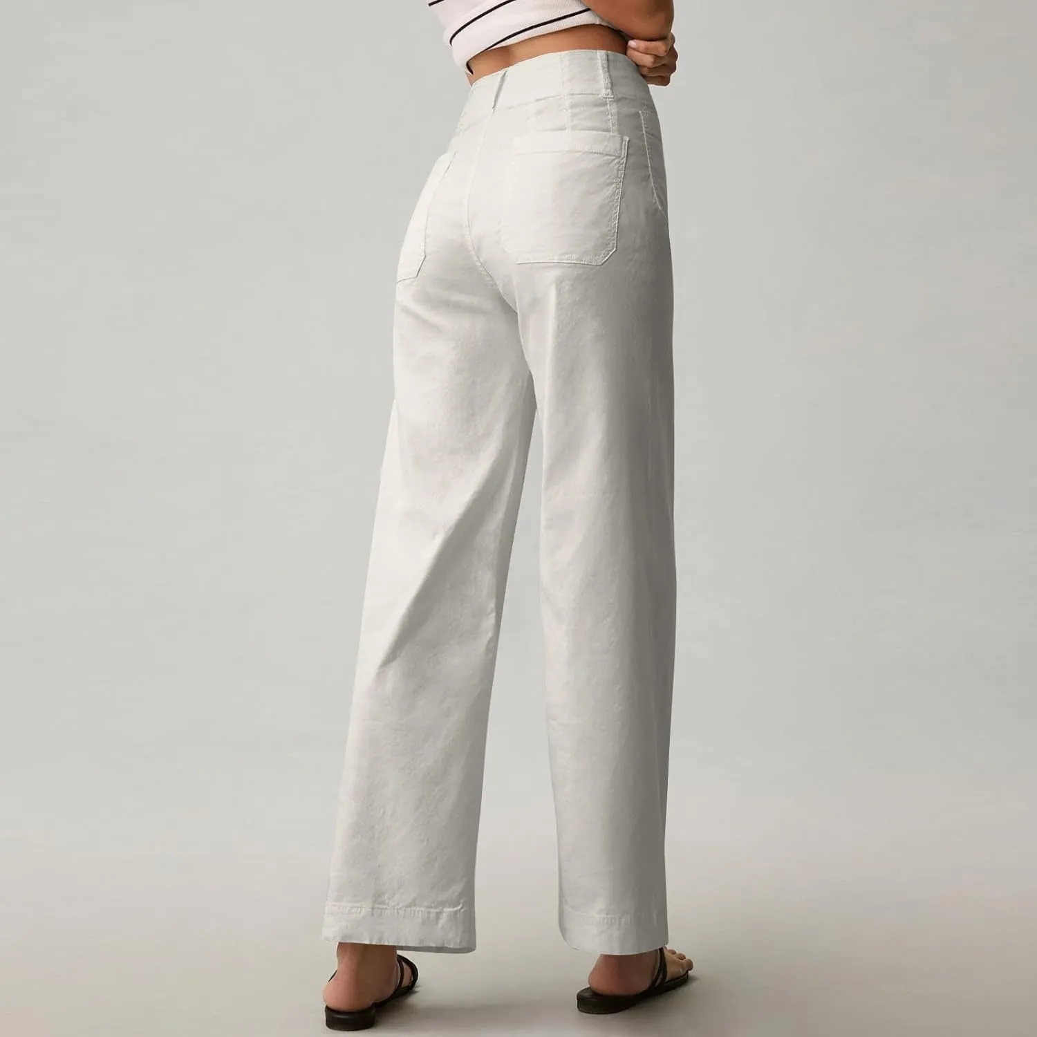 Women Stretch Twill Cropped Pants Wide Leg Jeans with Patch Pocket Straight Leg Chino Pants Casual Ankle Jeans