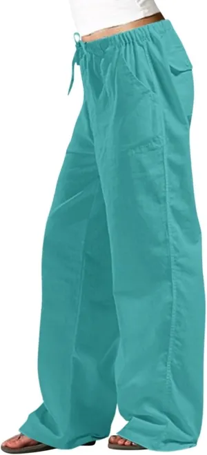 Women's Baggy Casual Cotton Linen Pants Trendy Summer Parachute Pant Loose Fit Straight Leg Trousers with Pockets