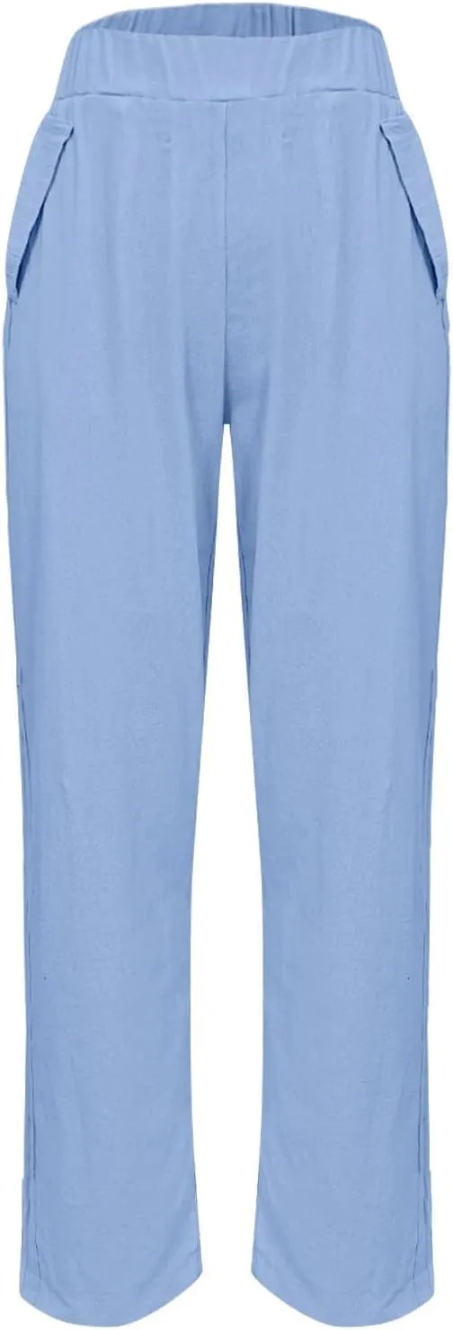 Women's Casual High Waist Wide Leg Straight Dress Pants Trousers with Pocket Long Palazzo Pants Regular Size