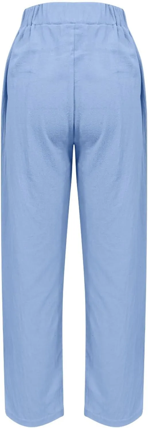 Women's Casual High Waist Wide Leg Straight Dress Pants Trousers with Pocket Long Palazzo Pants Regular Size