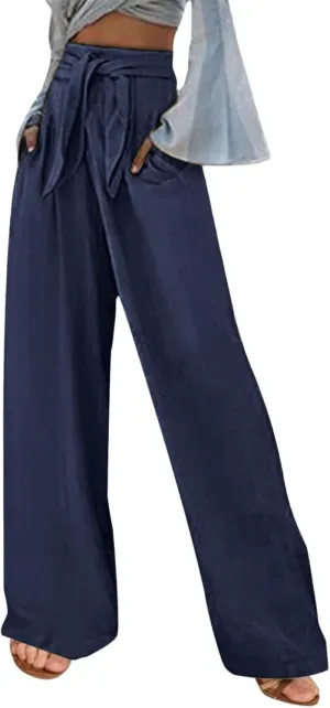 Womens Casual Solid Color Loose Pockets Elastic Belt Waist Pants Long Trousers Slim Pants for Women
