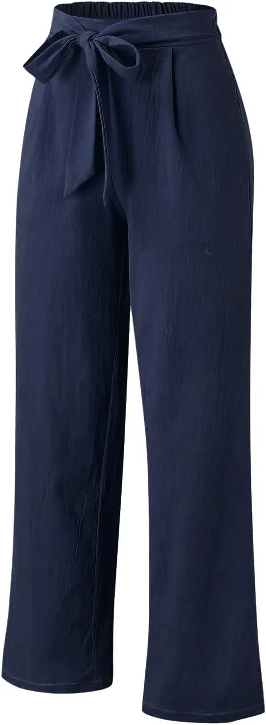 Womens Casual Solid Color Loose Pockets Elastic Belt Waist Pants Long Trousers Slim Pants for Women