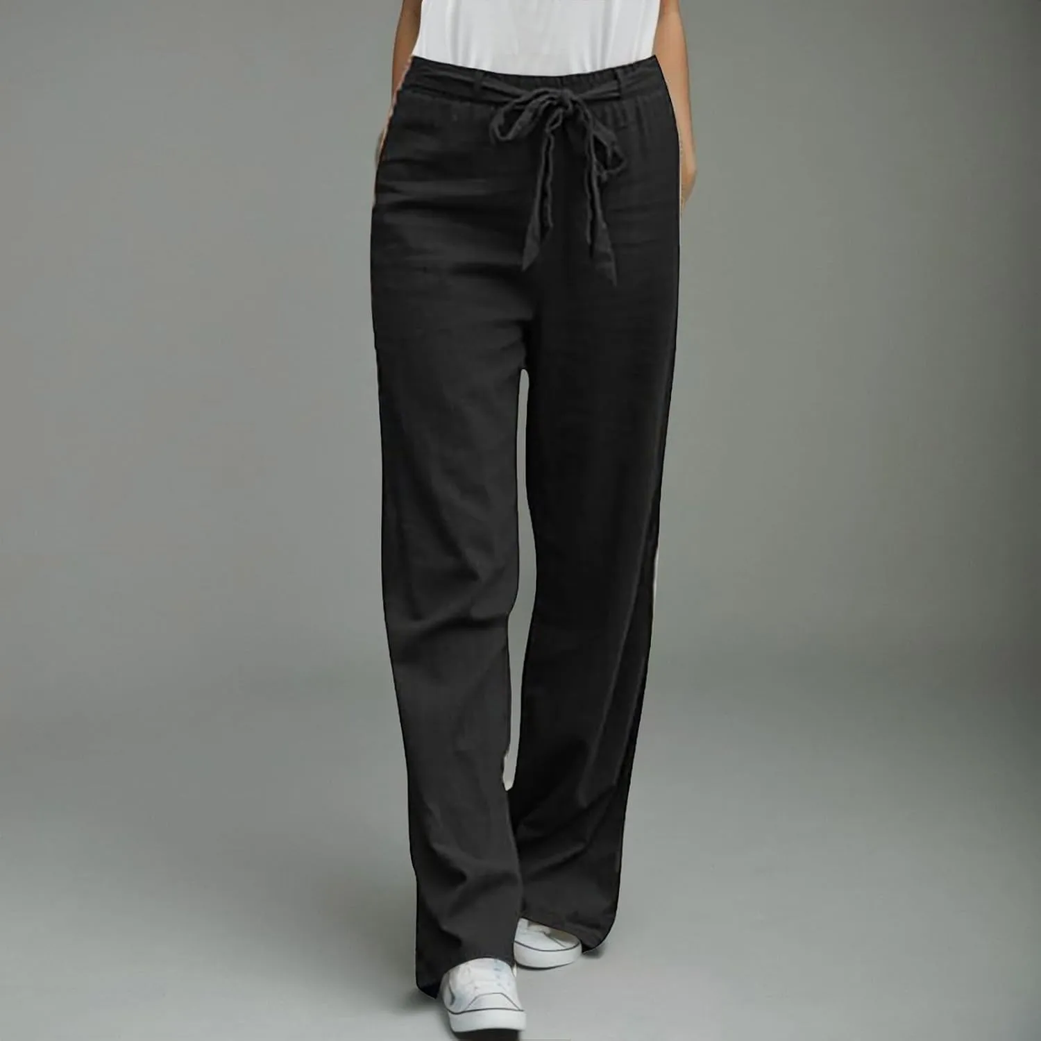 Women's Cotton Linen Baggy Pants Relax Fit Elastic Waist Drawstring Trousers Lightweight Summer Pants 2025 Trendy