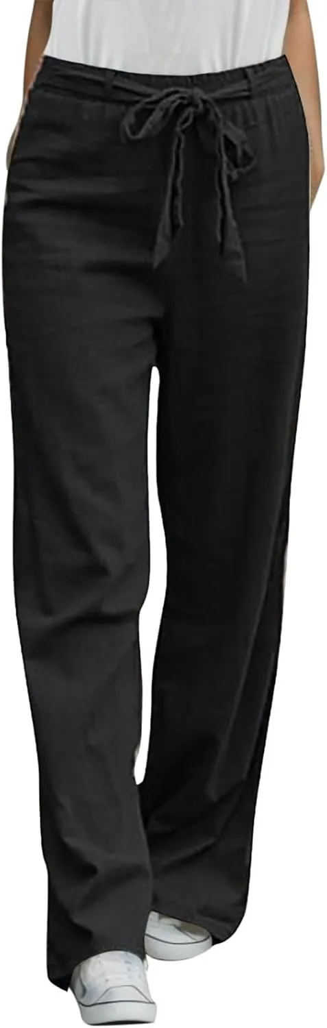 Women's Cotton Linen Baggy Pants Relax Fit Elastic Waist Drawstring Trousers Lightweight Summer Pants 2025 Trendy