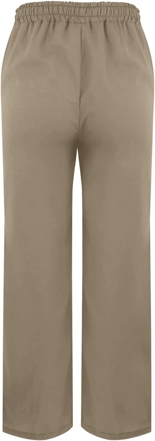 Womens Cotton Linen Pants Wide Leg Drawstring High Waist Casual Trousers Side Slit Beach Vacation Slacks with Pockets