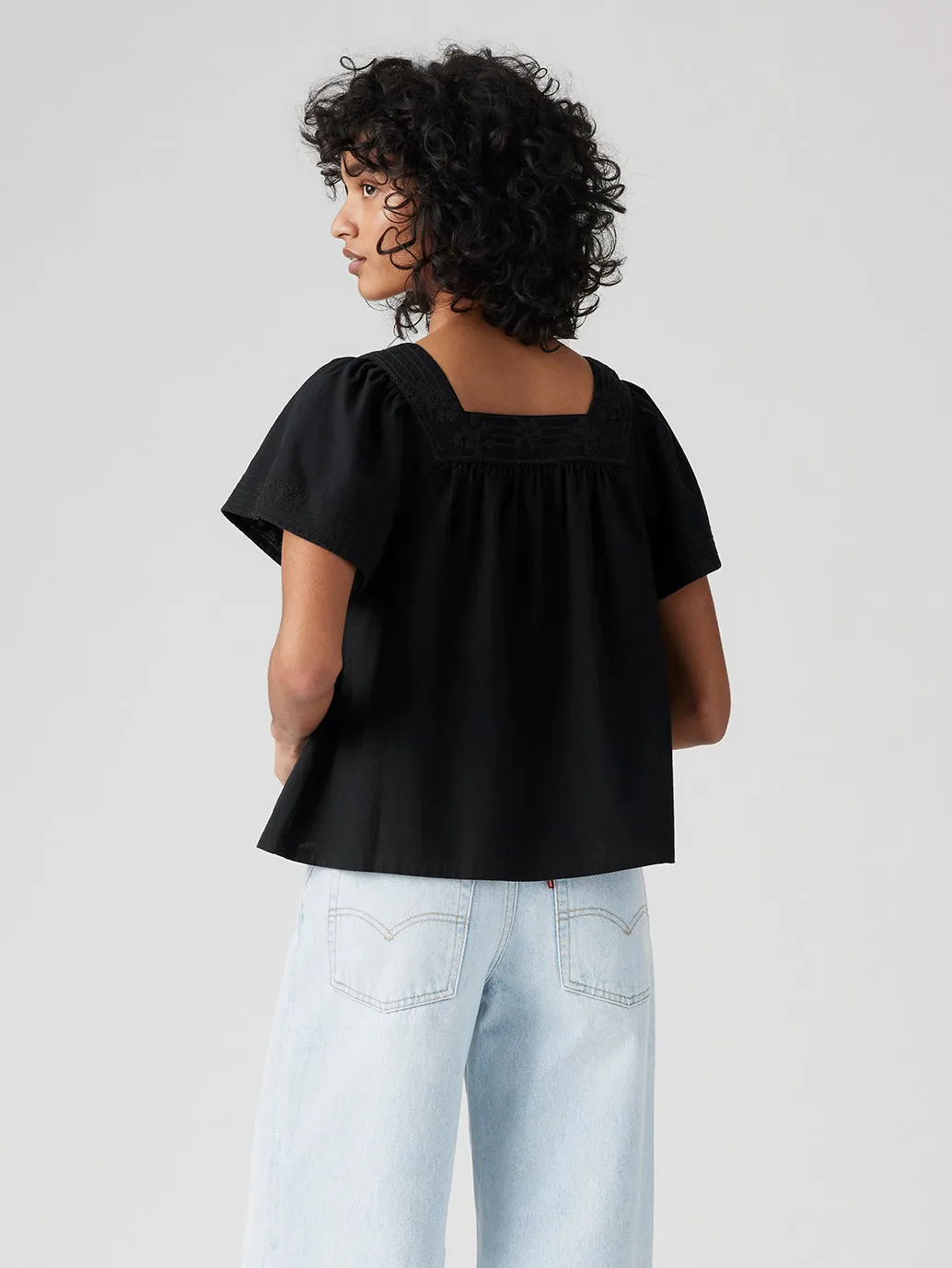Women's Embroidered Black Square Neck Top