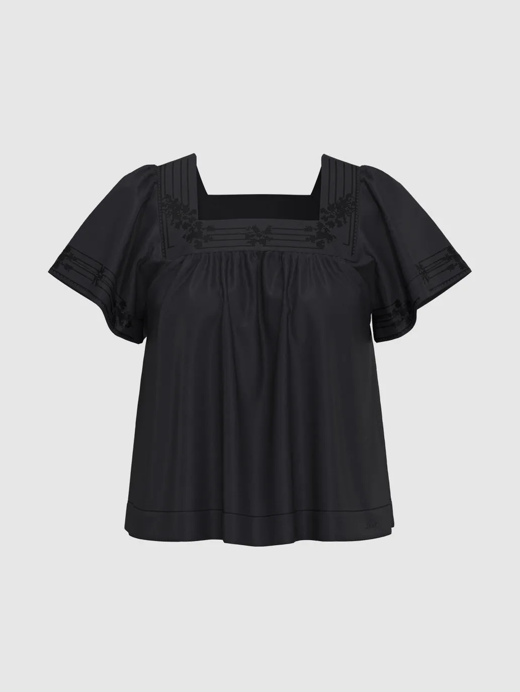 Women's Embroidered Black Square Neck Top