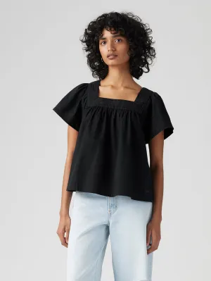 Women's Embroidered Black Square Neck Top