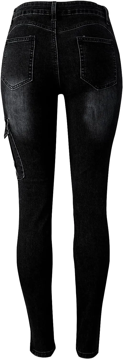Womens High Waist Skinny Jeans Casual Double Breasted Multi Button Slim Fit Elastic Trousers Double Plus Size Pants