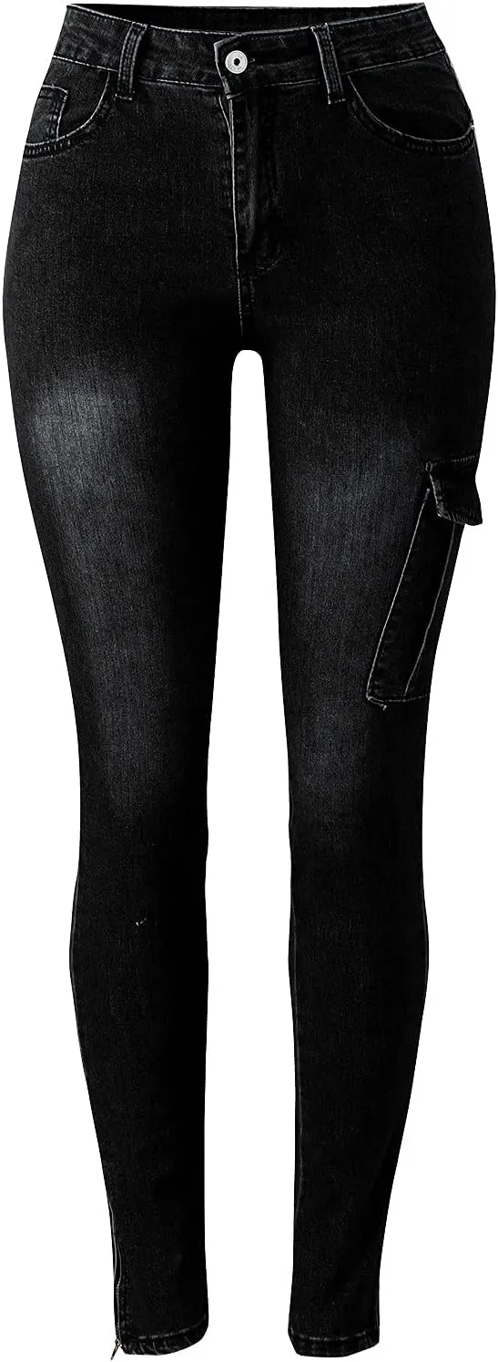Womens High Waist Skinny Jeans Casual Double Breasted Multi Button Slim Fit Elastic Trousers Double Plus Size Pants