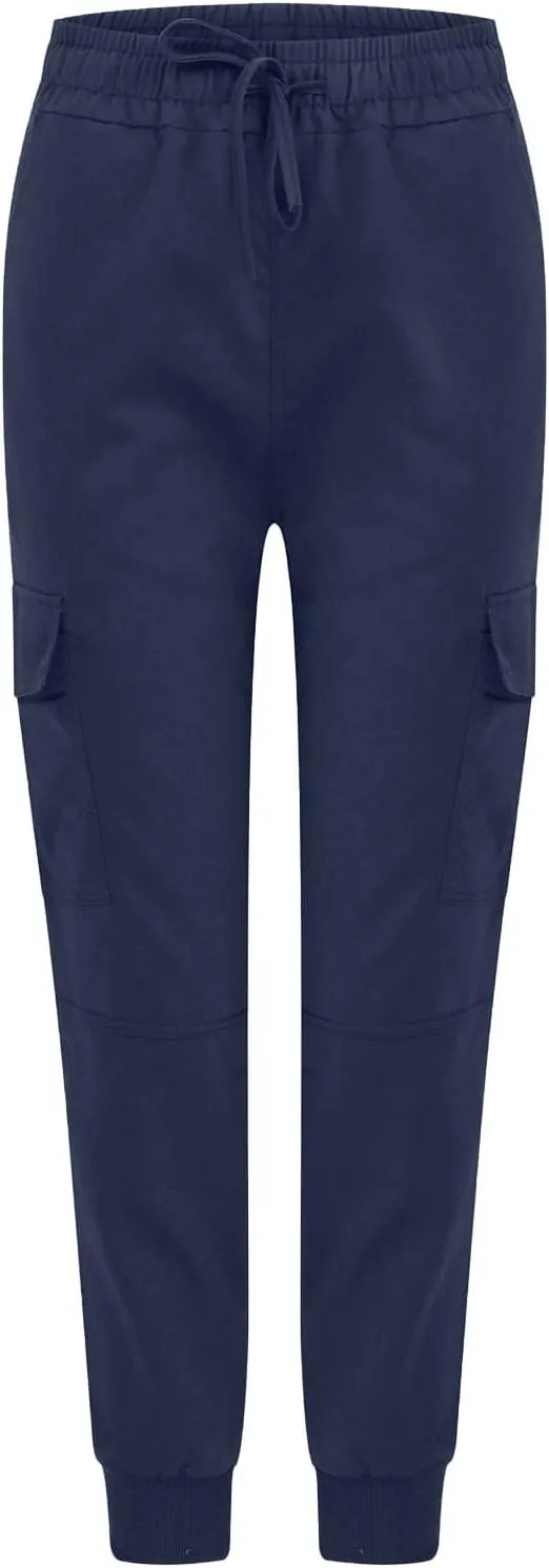 Womens Jogger Cargo Pants With Pockets Plus Size Casual Drawstring Elastic Waist Trousers Solid Loose Parachute Pants