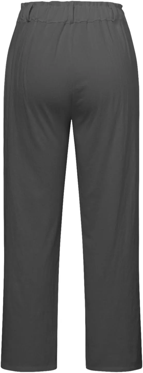 Womens Linen Blend Summer Palazzo Palazzo Lounge Pants Low Waist Straight Loose Fit Palazzo Pants Beach