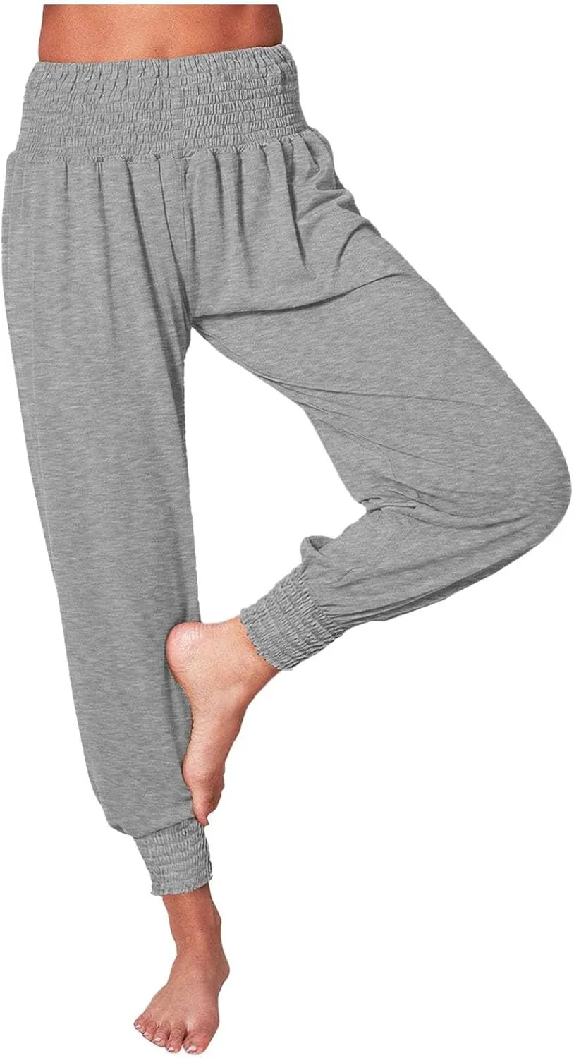 Womens Linen Blend Summer Y2K Fashion Pant Trousers Elastic Waisted Stretchy Slim Fit Palazzo Pants Trendy