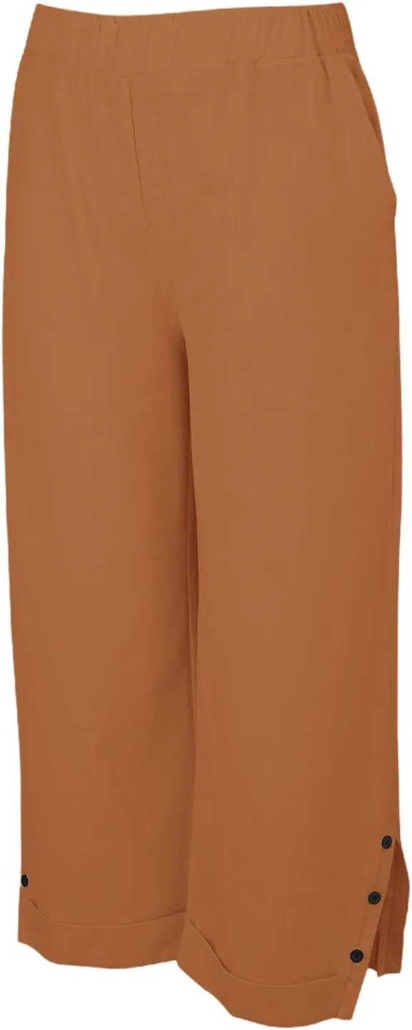 Womens Linen Capris Pants Elastic Waist Drawstring Summer Loose Breathing Cropped Trousers Beach Travel Boho Pants