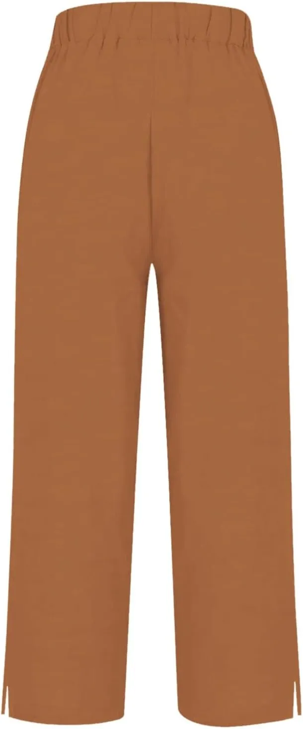 Womens Linen Capris Pants Elastic Waist Drawstring Summer Loose Breathing Cropped Trousers Beach Travel Boho Pants