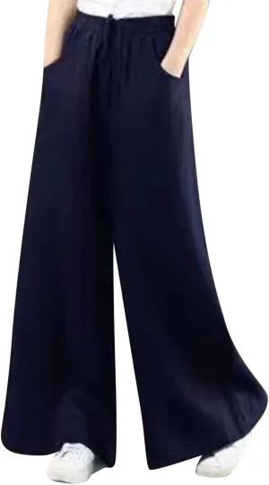 Women's Linen Pants Elastic High Waist Wide Leg Lounge Trousers Summer Loose Fit Beach Pant with Pockets 2025