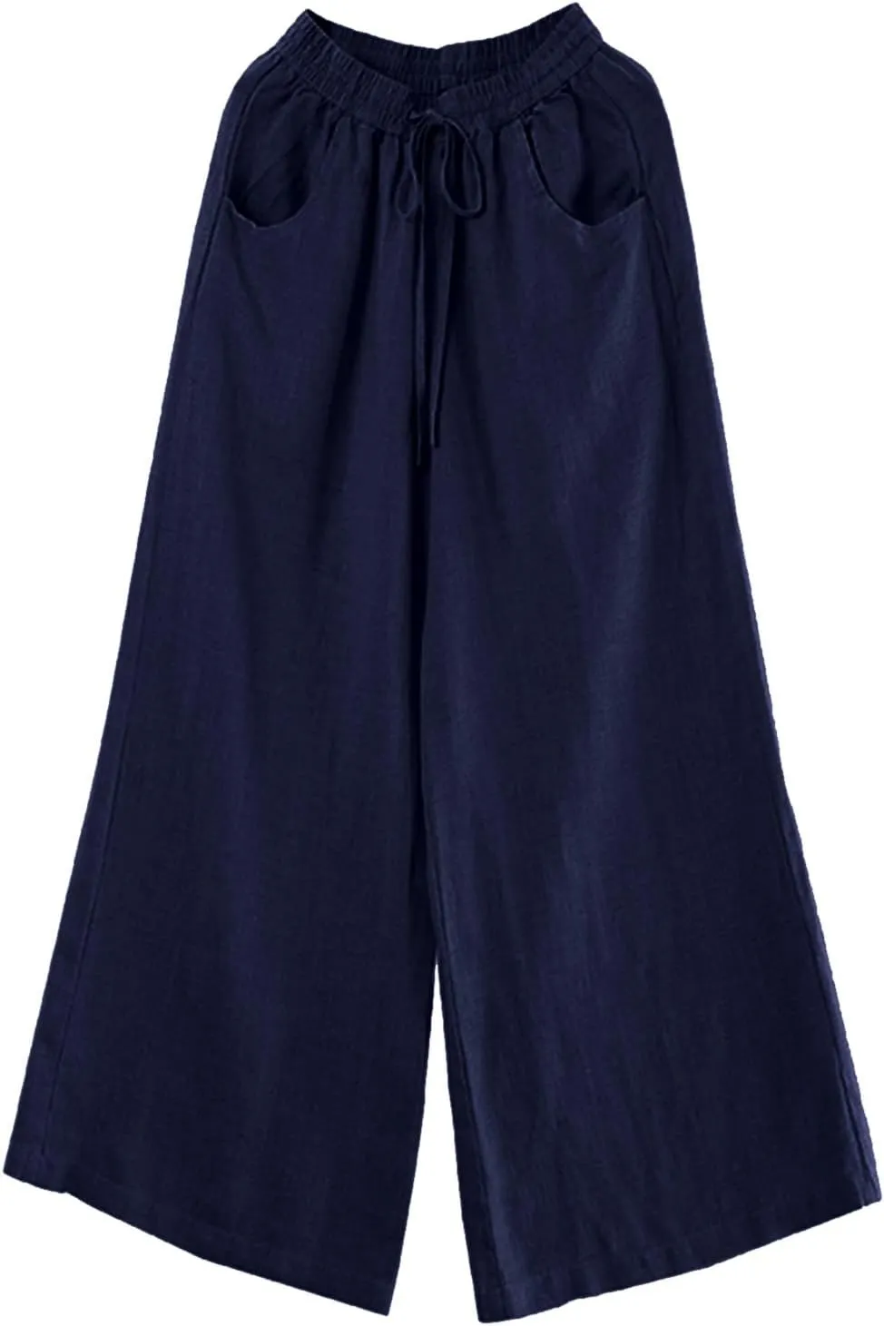 Women's Linen Pants Elastic High Waist Wide Leg Lounge Trousers Summer Loose Fit Beach Pant with Pockets 2025