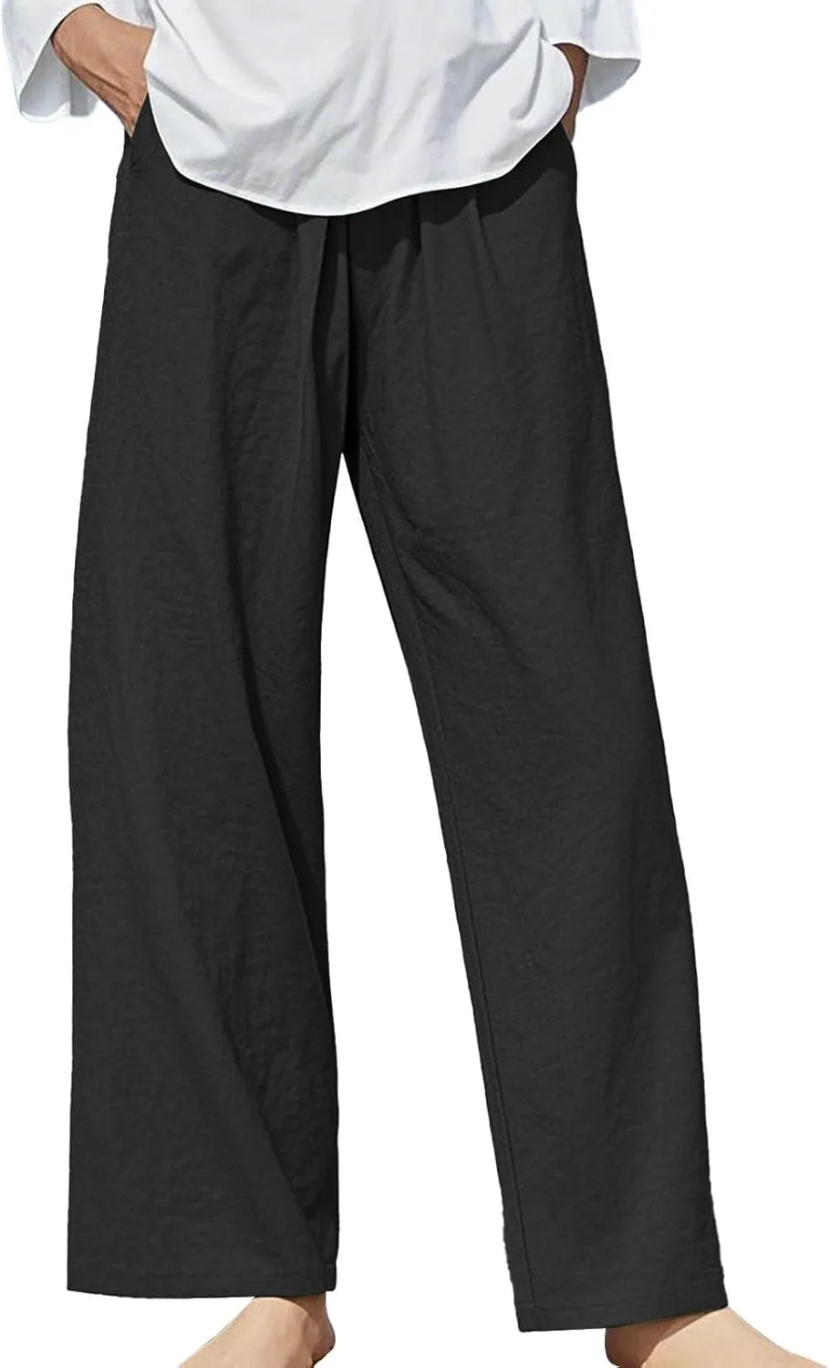 Womens Linen Pants Waist Drawstring Straight Leg Trousers 2025 Summer Loose Fit Comfy Cool Hiking Pants with Pockets