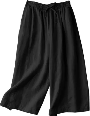 Womens Linen Pants Waist Drawstring Straight Leg Trousers 2025 Summer Loose Fit Comfy Cool Hiking Pants with Pockets