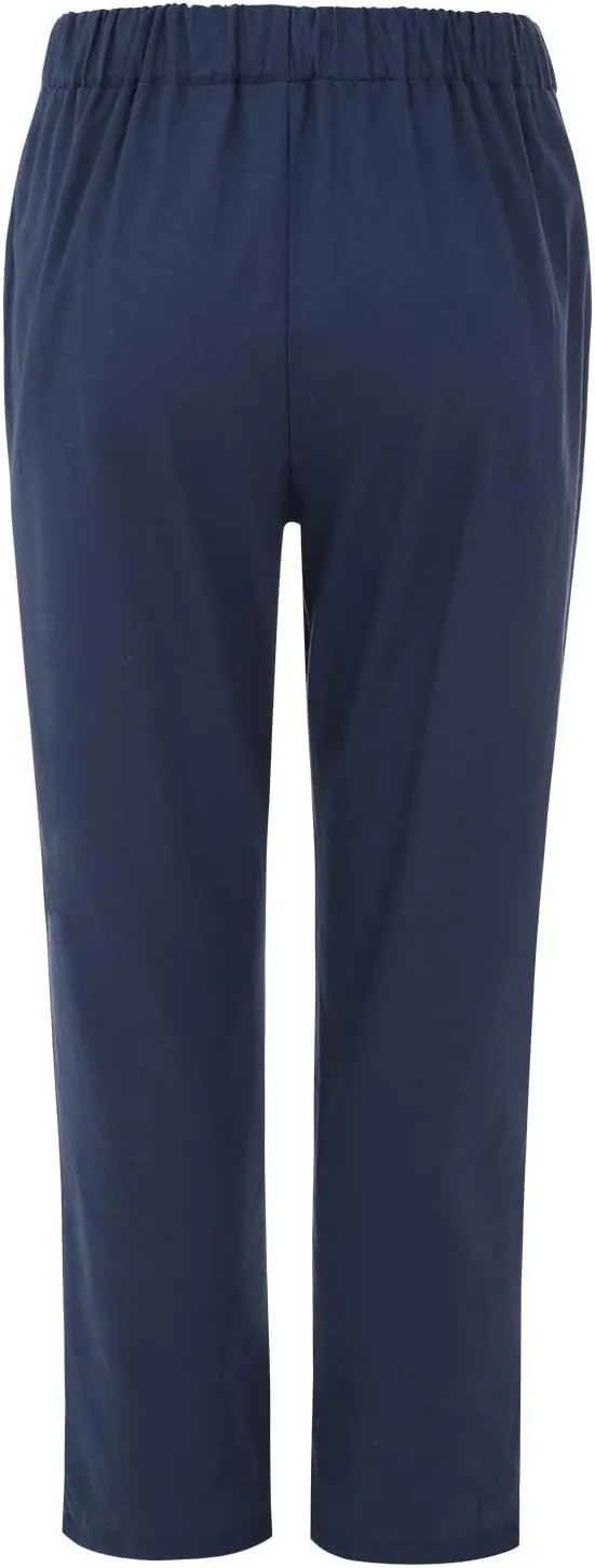 Women's Linen Summer Baggy Pant Trousers Elastic Waisted Wide Leg Loose Fit Trousers Vacation