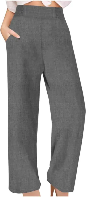 Womens Petite Wide Leg Pants Casual Summer Dress Pant High Waist Straight Trousers Joggers Slacks Outfits with Pockets