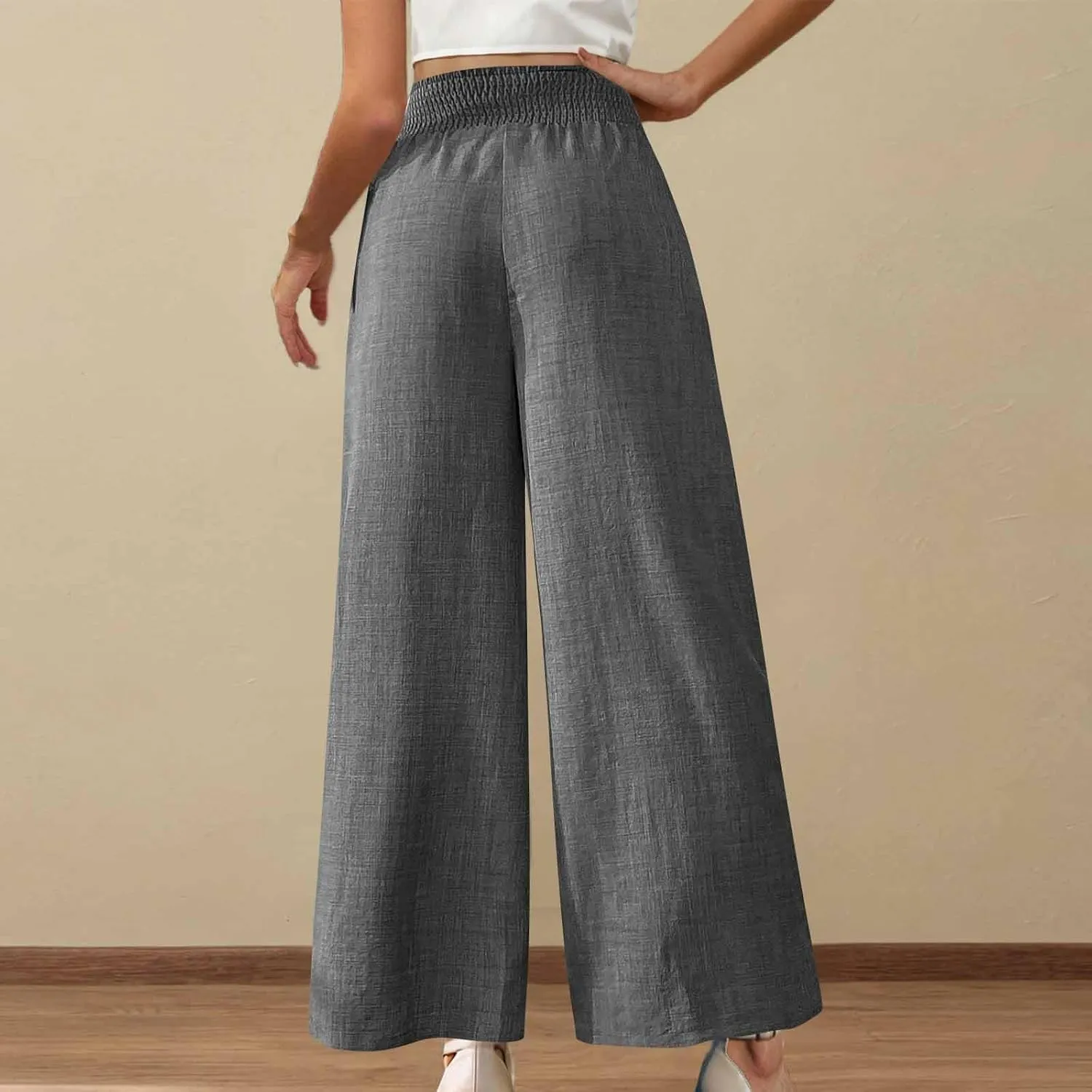 Womens Petite Wide Leg Pants Casual Summer Dress Pant High Waist Straight Trousers Joggers Slacks Outfits with Pockets