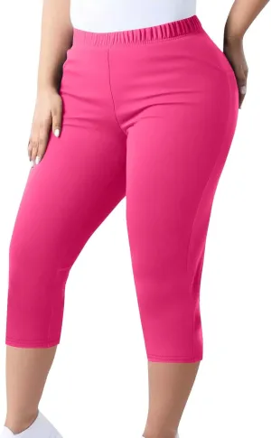 Womens Plus Size Capri Leggings Elastic High Waist Yoga Cropped Pants Tummy Control Oversized Capris Ladies Outfits