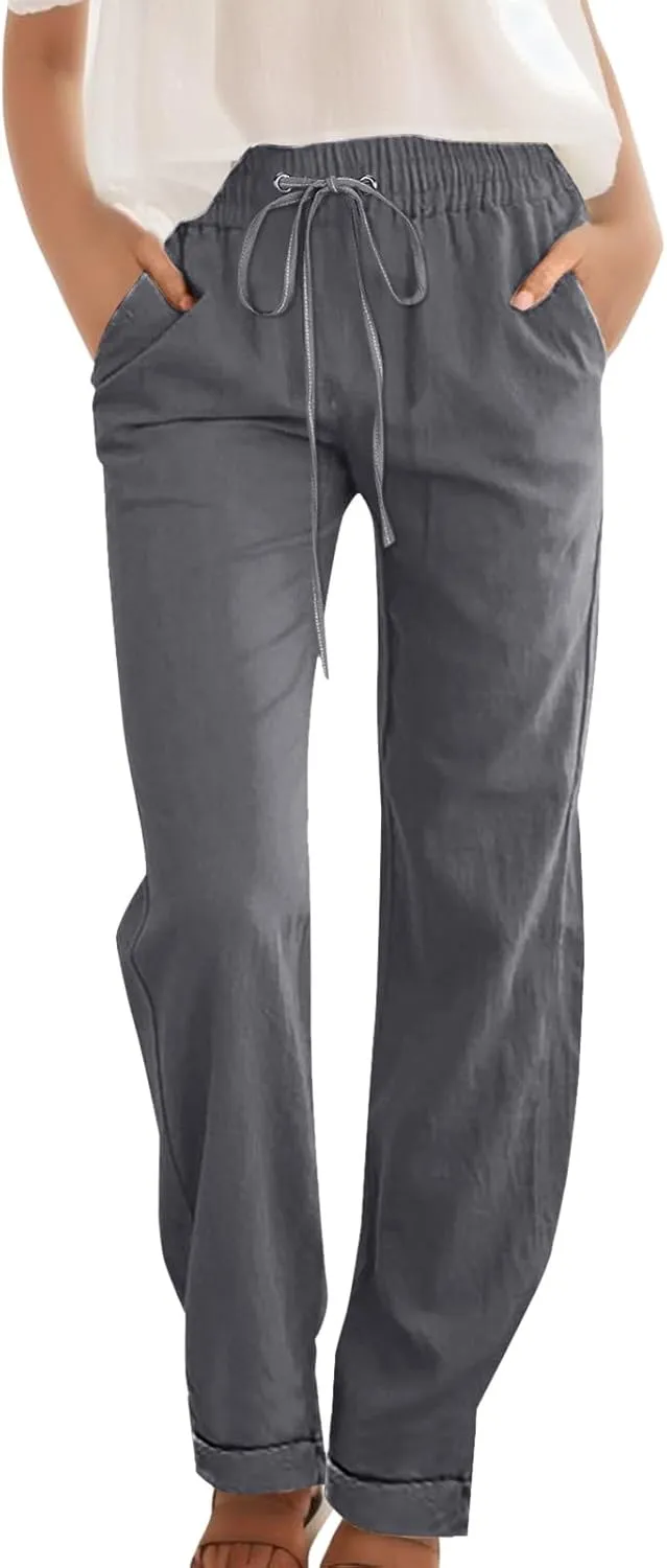 Women's Straight Leg Pants Winter Slack Travel Slacks with Pockets Wide Leg High Waisted