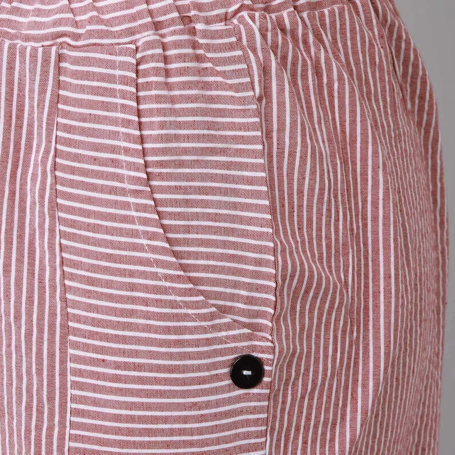 Womens Striped Pants Summer Lightweight Linen Pants Side Button Elastic Waist Straight Wide Leg Baggy Casual Trousers