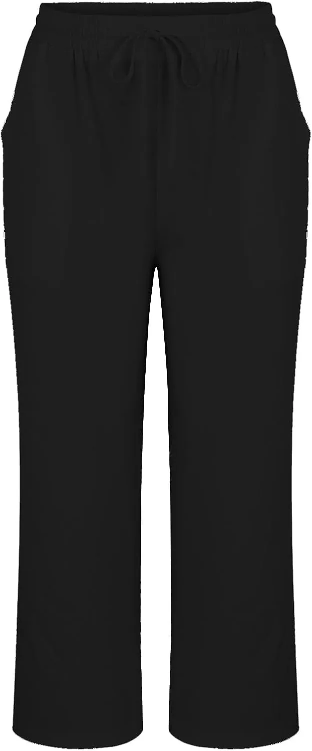 Womens Summer Cotton Linen Pants 2025 Trendy Side Slit Ankle Wide Leg Beach Trousers Elastic Waist Drawstring Slacks