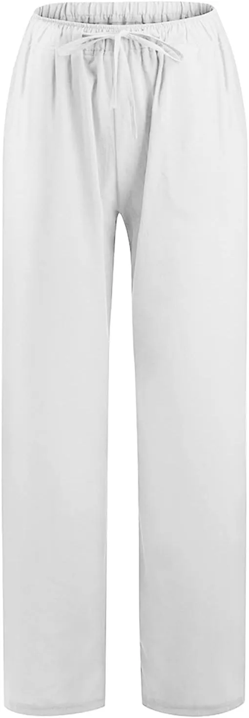Women's Summer Pants, Linen Joggers for Women Flowy Beach Pants with Pockets Gym Wide Leg Yoga Pants Hawaii Travel Trousers