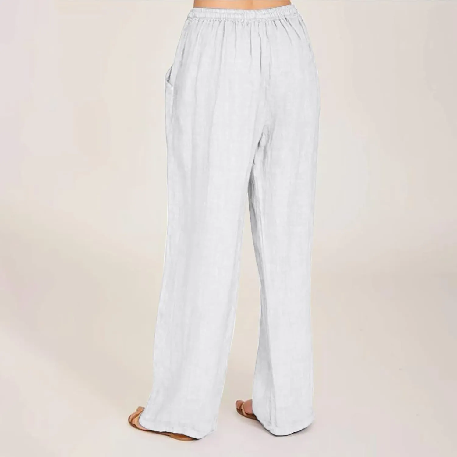 Women's Summer Pants, Linen Joggers for Women Flowy Beach Pants with Pockets Gym Wide Leg Yoga Pants Hawaii Travel Trousers