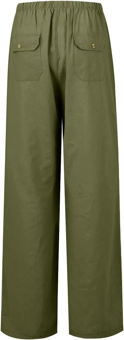Women's Wide Leg Pants with Pockets High Waist Loose Fit Casual Trousers Business Work Casual 2024 Beach Palazzo