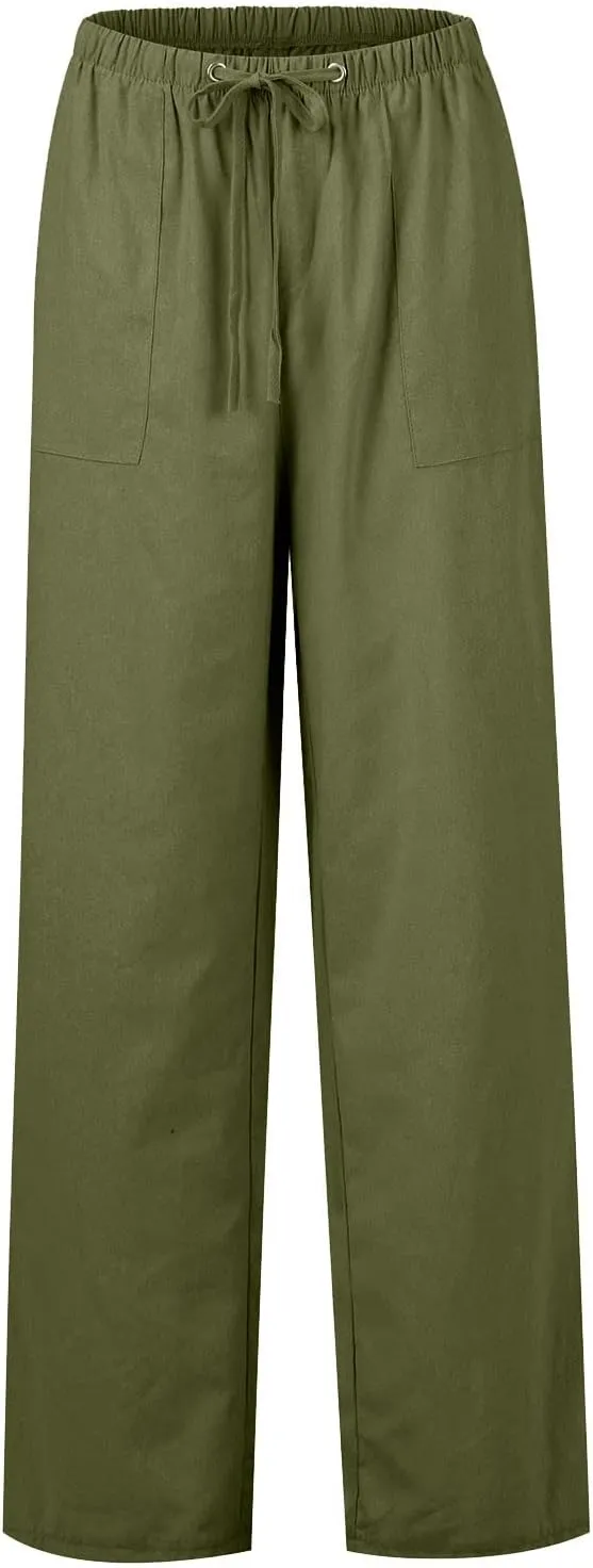 Women's Wide Leg Pants with Pockets High Waist Loose Fit Casual Trousers Business Work Casual 2024 Beach Palazzo