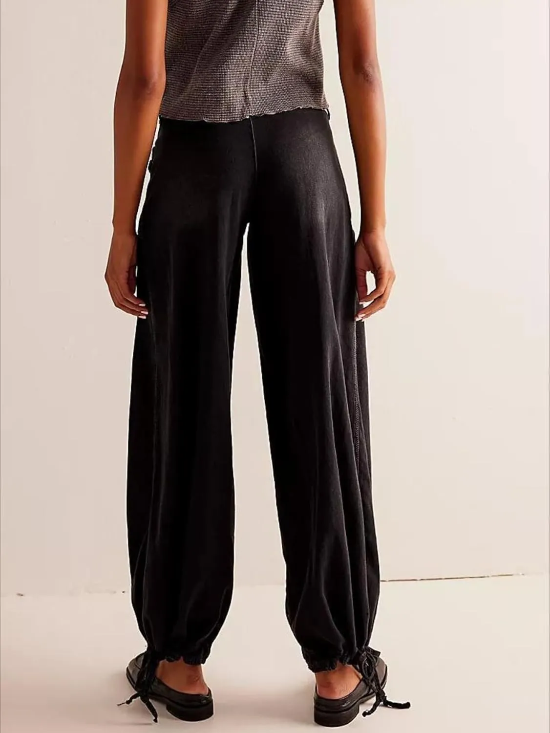 yoeasy Women's Lotus Tube Jeans Mid Rise Baggy Wide Leg Barrel Jeans Ruffle Pleated Denim Pants with Drawstring